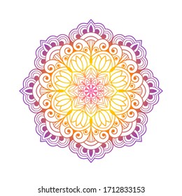Mandala de encaje vectorial sobre fondo blanco. Decoración floral brillante de estilo oriental. Patrón degradado para imprimir en objetos, diseño de impresión, decoración de pared. Coloración de la plantilla de página.