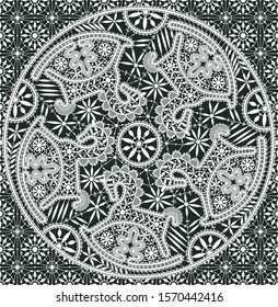 Vector Lace New Year Horses Seamless Pattern