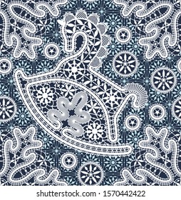 Vector Lace New Year Horses Seamless Pattern