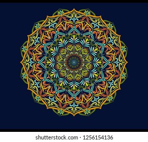 Vector lace pattern in different colors on a dark blue background.