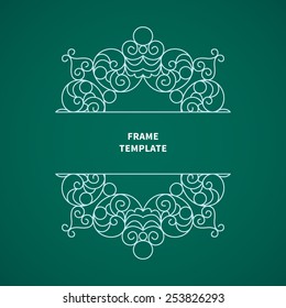 Vector lace pattern in Eastern style. Line art ornate element for design template. Place for text. Ornamental pattern for wedding invitations, greeting cards. Traditional outline decor.