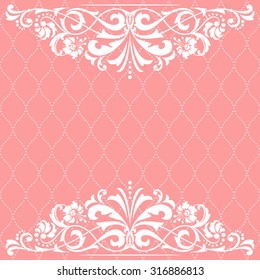 Vector lace pattern in Eastern style on scroll work background. Ornate element for design. Place for text. Ornamental pattern for wedding invitations, greeting cards. Traditional outline decor