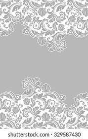 Vector Lace Pattern In Eastern Style On Scroll Work Background. Ornate Element For Design. Place For Text. Ornamental Pattern For Wedding Invitations, Greeting Cards.Traditional Outline Decor.