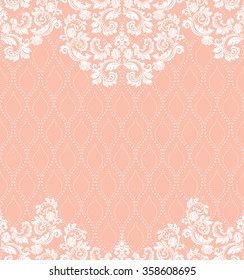 Vector Lace Pattern In Eastern Style On Scroll Work Background. Ornate Element For Design. Place For Text. Ornamental Pattern For Wedding Invitations, Greeting Cards. Traditional Outline Decor.