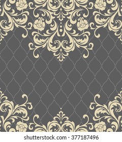 Vector Lace Pattern In Eastern Style On Scroll Work Background. Ornate Element For Design. Place For Text. Ornamental Pattern For Wedding Invitations, Greeting Cards. Seamless Background.