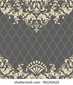 Vector Lace Pattern In Eastern Style On Scroll Work Background. Ornate Element For Design. Place For Text. Ornamental Pattern For Wedding Invitations, Greeting Cards. Seamless Background.