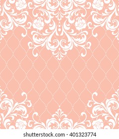 Vector lace pattern in Eastern style on scroll work background. Ornate element for design. Place for text. Ornamental pattern for wedding invitations, greeting cards. Traditional outline decor.
