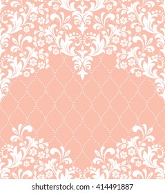 Vector lace pattern in Eastern style on scroll work background. Ornate element for design. Place for text. Ornamental pattern for wedding invitations, greeting cards. Graphic  seamless pattern.