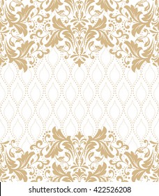 Vector lace pattern in Eastern style on scroll work background. Ornate element for design. Place for text. Decorative pattern for wedding invitations, greeting cards.  A seamless vector background.