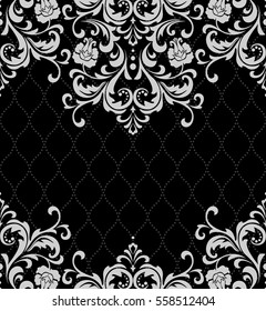 Vector Lace Pattern In Eastern Style On Scroll Work Background. Ornate Element For Design. Place For Text. Ornamental Pattern For Wedding Invitations, Greeting Cards. Traditional Outline Decor.