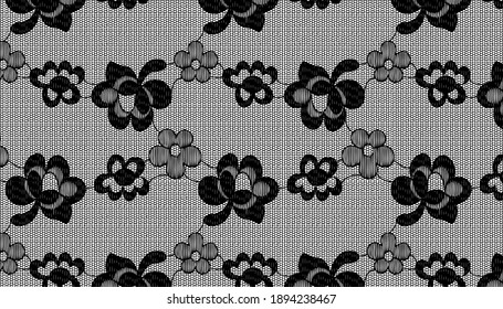 Vector lace pattern with flowers. Jacquard Mesh Lace Fabric. 