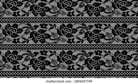 Patrón de encaje vectorial con flores. Jacquard Mesh Lace Fabric. 