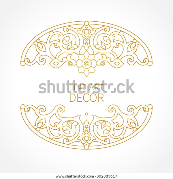 Vector lace pattern in Victorian style. Line art\
ornate element for design. Place for text. Ornamental golden\
pattern for wedding invitations, greeting cards. Traditional\
outline decor.