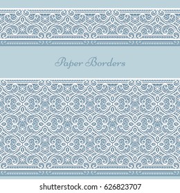 Vector lace ribbons, cutout paper border patterns. Ornamental lacy decoration for greeting card or wedding invitation design