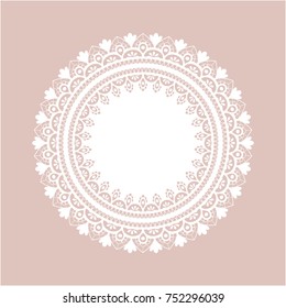  Vector lace round  doily,  design element.