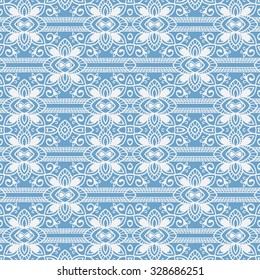 Vector lace seamless pattern, floral geometric ornament, tribal ethnic Arabic Indian motif. Hand drawn abstract sketchy background. Repeating fabric texture