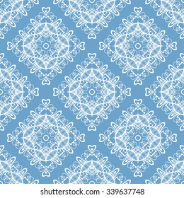 Vector lace seamless pattern, floral geometric ornament, tribal ethnic arabic indian motif. Hand drawn abstract sketchy background. Repeating fabric texture