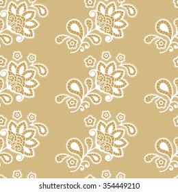Vector lace seamless pattern with flowers on golden background