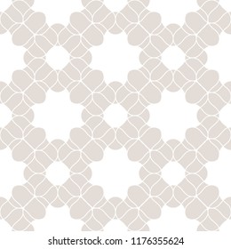 Vector lace seamless pattern. Subtle beige and white floral texture. Abstract vintage geometric background with mesh, lattice, weave. Elegant repeat ornament. Design for decor, wallpapers, textile 
