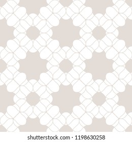 Vector lace seamless pattern. Subtle beige and white floral texture. Abstract vintage geometric background with mesh, lattice, weave. Elegant repeat design for decor, wallpapers, linens, fabric, cloth