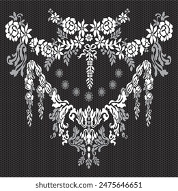 Vector lace seamless pattern. These design is classic style.Design with flower,classic element on black backgroud.Hand drawn.Design is perfect for adding to lace pattern,embroidery, fashion industry.