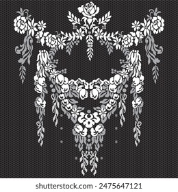 Vector lace seamless pattern. These design is classic style.Design with flower,classic element on black backgroud.Hand drawn.Design is perfect for adding to lace pattern,embroidery, fashion industry.