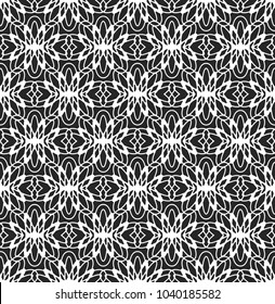 Vector lace texture, black and white seamless pattern, abstract tulle ornament