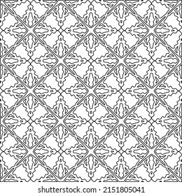 Vector lace texture, curly line ornament, black and white pattern.
