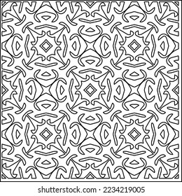 Vector lace texture, curly line ornament, black and white pattern.