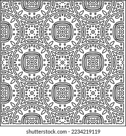 Vector lace texture, curly line ornament, black and white pattern.
