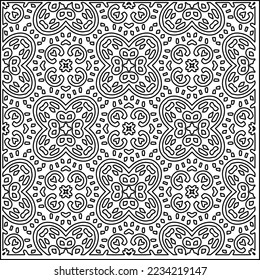 Vector lace texture, curly line ornament, black and white pattern.