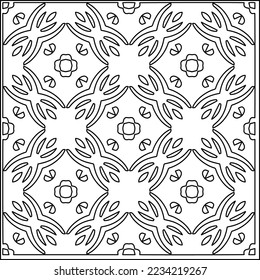 Vector lace texture, curly line ornament, black and white pattern.