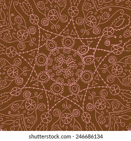 Vector laced pattern in dark brown and light brown colors. Snowflake. Winter pattern.