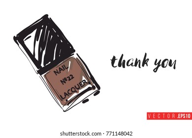 Vector lacquer with motivational text: thank you. Fashion accessory illustration in glamour style for beauty salon, shop, blog print. Isolated symbol on white background.