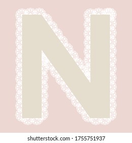 Letra vectorial lacy "N" para letras elegantes y productos para niños.