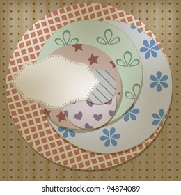 vector lacy napkin on retro circle patterns, can be used separately
