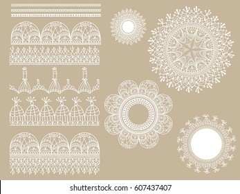 vector lacy scrapbook design elements: seamless brushes and napkins