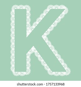 Vector lacy transparent letter K for elegant lettering and children's products.