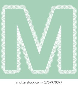Letra M transparente de encaje vectorial para letras elegantes y productos para niños.