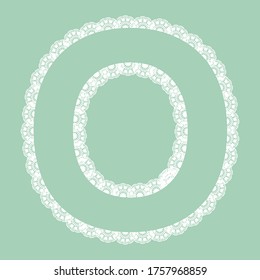 Letra "O" transparente de encaje vectorial para letras elegantes y productos para niños.