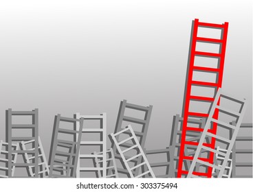 Vector : Ladders on gray background. One of them is red