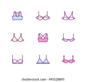 Vector ladies bra icons set. Clean line art