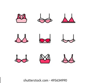Vector ladies bra icons set. Clean line art