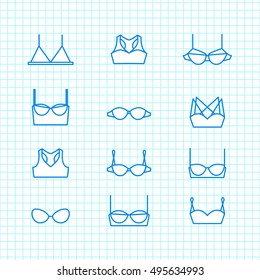 Vector ladies bra icons set. Clean line art