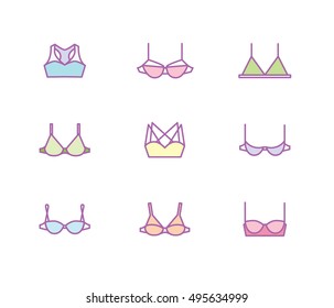 Vector ladies bra icons set. Clean line art
