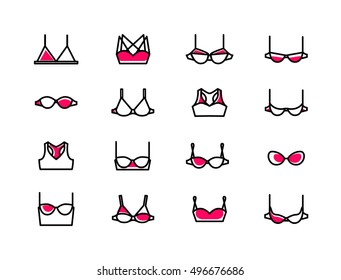 Vector ladies bra icons set. Clean line art
