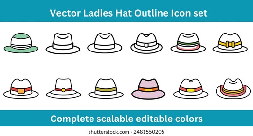 Conjunto de iconos de contorno de sombrero de Vector