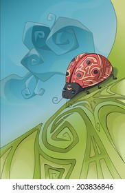 Vector lady bug in cartoon style with background