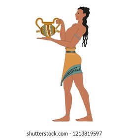 A vector of a lady carrying an urn based on a fresco from the palace of Knossos. Crete-Mycenaean period of ancient Greece