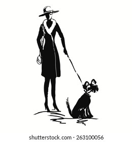 Vector lady with a dog. original print